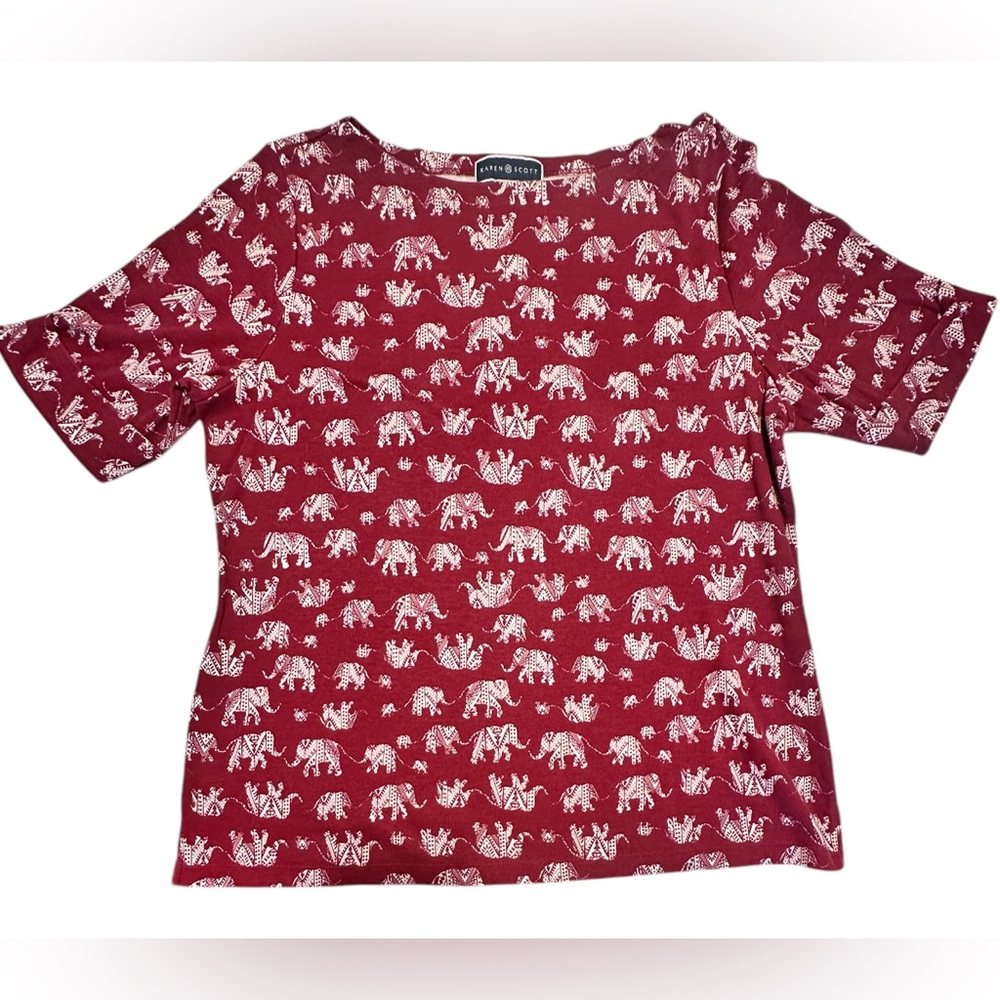Karen Scott Red Elephant Print Top